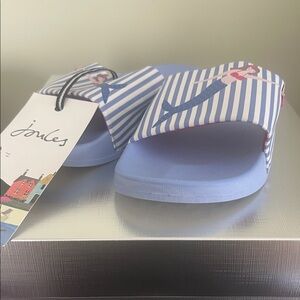 Joules Blue and White Striped Slide Sandals